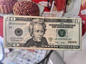 2009 $20 Federal Reserve Note Fancy Serial Number 30 Million and 9 JB30000009F - Picture 1 of 2