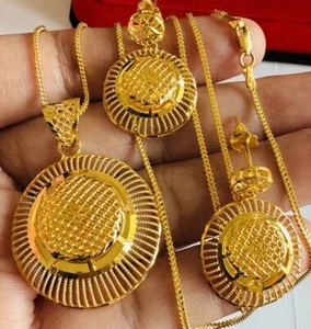 22CT 22K 916 Gold Set Round Shape Earring Pendant Necklace 20” long 13.8g - Picture 1 of 24