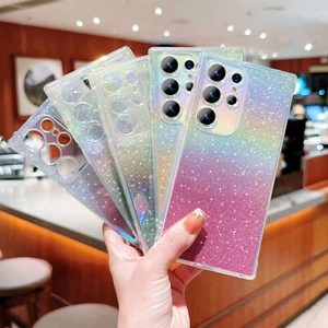 Sparkle Bling Shiny Slim Fit Women Girls Phone Case for Samsung S24 Ultra S23 - Picture 1 of 23