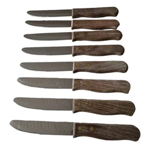 Oneida Stainless Steel Serrated Steak Knives With Rustic Wood Handle Set Of 8 - Picture 1 of 3