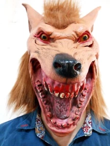 Full Over Head Adult Wolf Latex Face Mask fancy dress warewolf scary furry prop - Picture 1 of 7