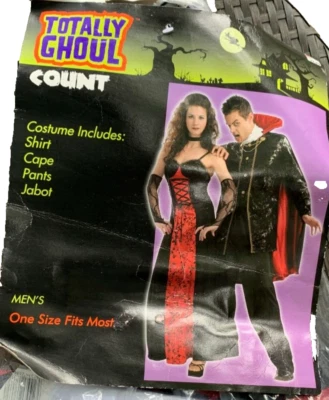 NUEVO Disfraz Totally Ghoul "Count" Adulto Camisa Capa Pantalones Jabot OSFM Negro y Dorado Foto 1 de 4