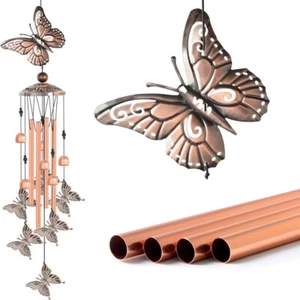 33"Butterfly Metal Wind Chimes Outdoor Garden 4 Tubes Bells Yard Home Decor Gift - Picture 1 of 10