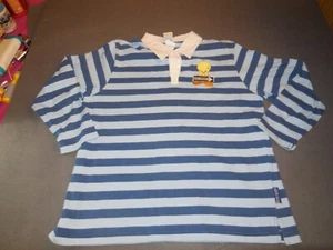 AT4 Vtg Tweety Bird Striped Embroidered Long Sleeve Rugby Shirt 22/24 Go Away - Picture 1 of 7