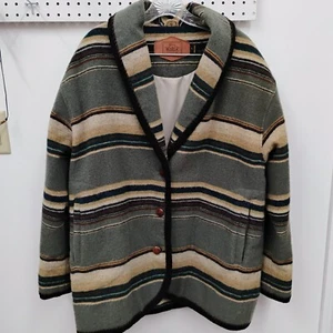 Vintage WOOLRICH Wool Striped Barn Chore Coat Sage Green Multicolor Womens L - Picture 1 of 20
