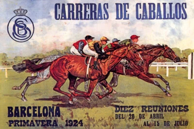 CARRERAS CABALLOS 1924 CARRERAS DE CABALLOS ESPAÑA JOCKEY BARCELONA CARTEL VINTAGE REPRO Foto 1 de 3