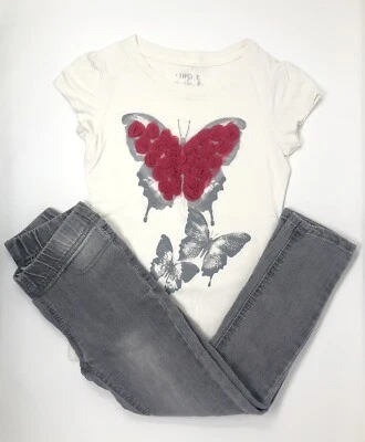 Niñas Cherokee Rosa/Plateado Mariposa Camisa y Pantalones Conjunto Talla Pequeña (5) Foto 1 de 2