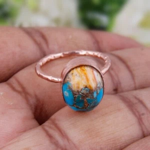 Oval Shape Mojave Turquoise in Rose Gold Plated Minimalist Ring Gift For Women's - Picture 1 of 13