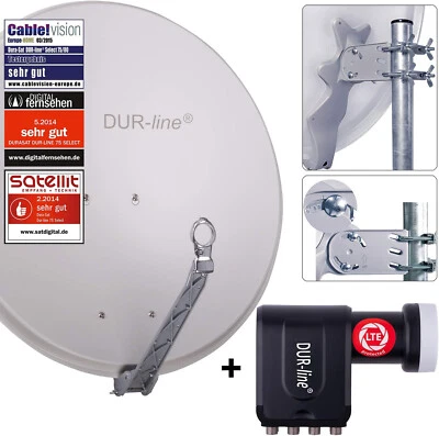 DUR-line Satellitenanlage - Satellitenschüssel 80cm grau + Octo LNB 8 Teilnehmer - Bild 1 von 4