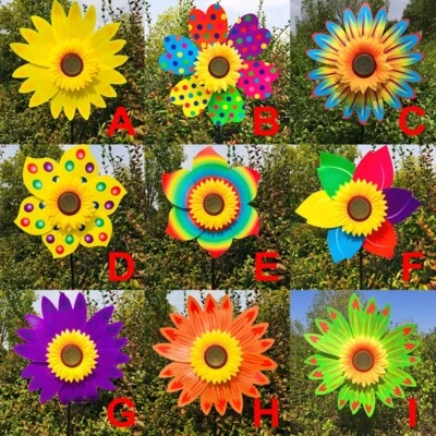 Sunflower Windmill Garden Pinwheel Wind Spinner Colorful Decorations Grass Yard - Image 1 of 4