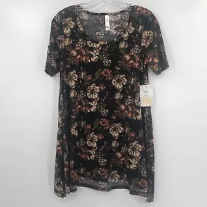 Flores y hojas coloridas LuLaRoe Perfect T sobre fondo negro talla xxs - Imagen 1 de 5