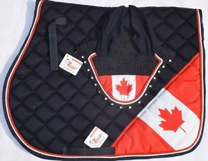 CANADIAN FLAG SADDLE PAD SET FLY VEIL HORSE EAR BONNET EQUESTRIAN Free Shipping - Picture 1 of 2