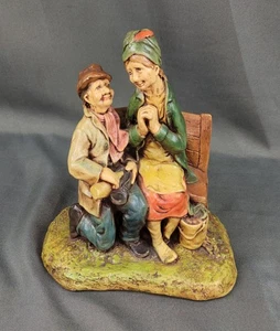 VTG Chalkware Old Man & Woman Felt Bottom England Naturecraft 1974 "Celebration" - Picture 1 of 15