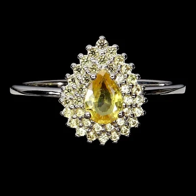 Anillo de plata de ley 925 zafiro amarillo pera 6x4 mm zafiro piedras preciosas tamaño 7,5 Foto 1 de 4