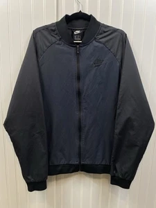 Nike Lightweight Windbreaker Bomber Style Jacket Men’s XL Black Swoosh Nylon - Foto 1 di 6