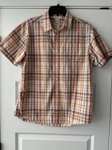 Prana Hemd Herren Large orange blau kariert Standard Fit Knopfleiste Outdoor Freizeit - Bild 1 von 5