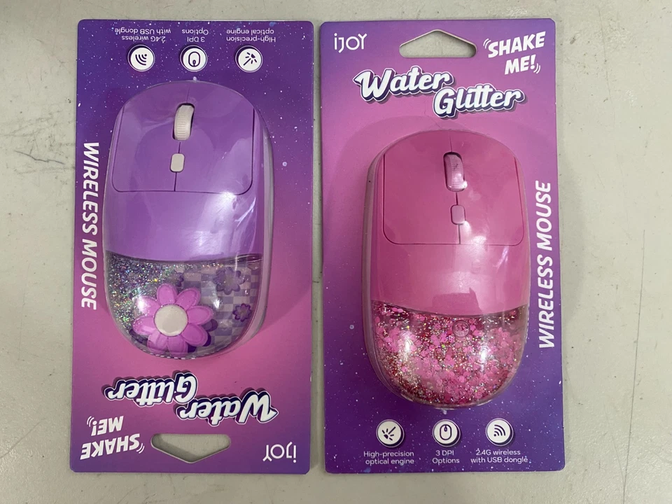(lot of 2) iJOY WATER GLITTER Wireless Mouse For PC,LAPTOP, PINK & PURPLE NEW. - Image 1 of 2