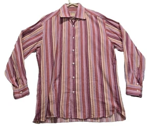 Ike Behar Shirt Mens Medium Red Yellow Blue Striped Button Up Long Sleeve - Picture 1 of 12