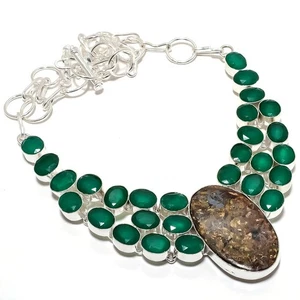Broncita Jaspe, Jade Verde Piedra Preciosa 925 de Ley Plateado Joyería Collar - Imagen 1 de 5