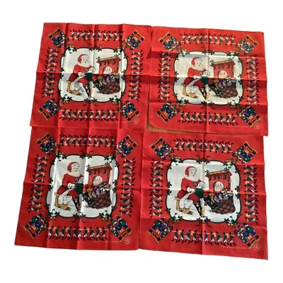 Lote De Colección De 4 Pañuelos De Navidad Papá Noel Chimenea Hechos A Mano Con Orgullo En América Foto 1 de 4
