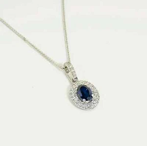 2Ct Oval Cut Sapphire Double Halo Pendant 14K White Gold Finish - Picture 1 of 3