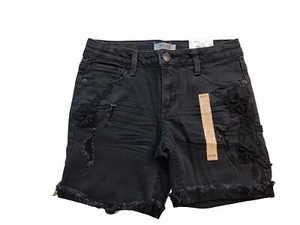 Girl's Mudd Distressed Denim Jean Shorts Sz 10 Mid Rise Stretch Black - Picture 1 of 3