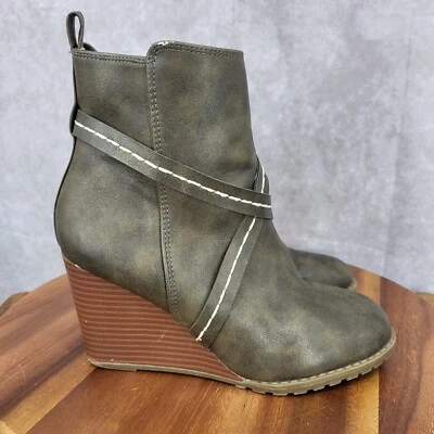 Diba Wedge Boots Womens Alberta 8 M Brown Faux Leather Side Zip Booties Pull On - Image 1 of 4