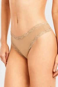 Sofra Ladies Cotton Lace Thong Panty LP1617CT Nude - Picture 1 of 5