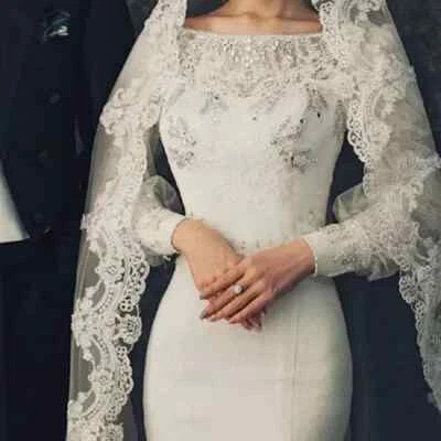 Velo largo de boda de novia para damas blanco marfil catedral borde de encaje con peine 118"" Foto 1 de 4