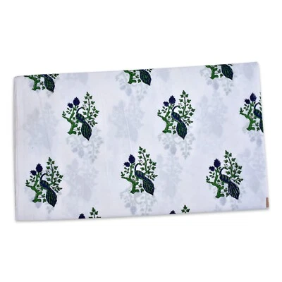 5 Yards Handmade Indian Floral Block Printed Cotton Fabric White Soft Clothing - Image 1 of 4