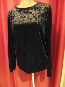 Size S (12) Women's BLACK crushed Velour VELVET Long Sleeve TOP Goth Rock - Picture 1 of 7