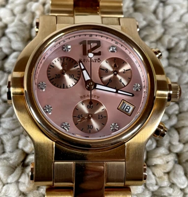 Reloj CRONÓGRAFO RENATO "Beauty" para mujer oro rosa diamante esfera sin usar nuevo en caja Foto 1 de 4