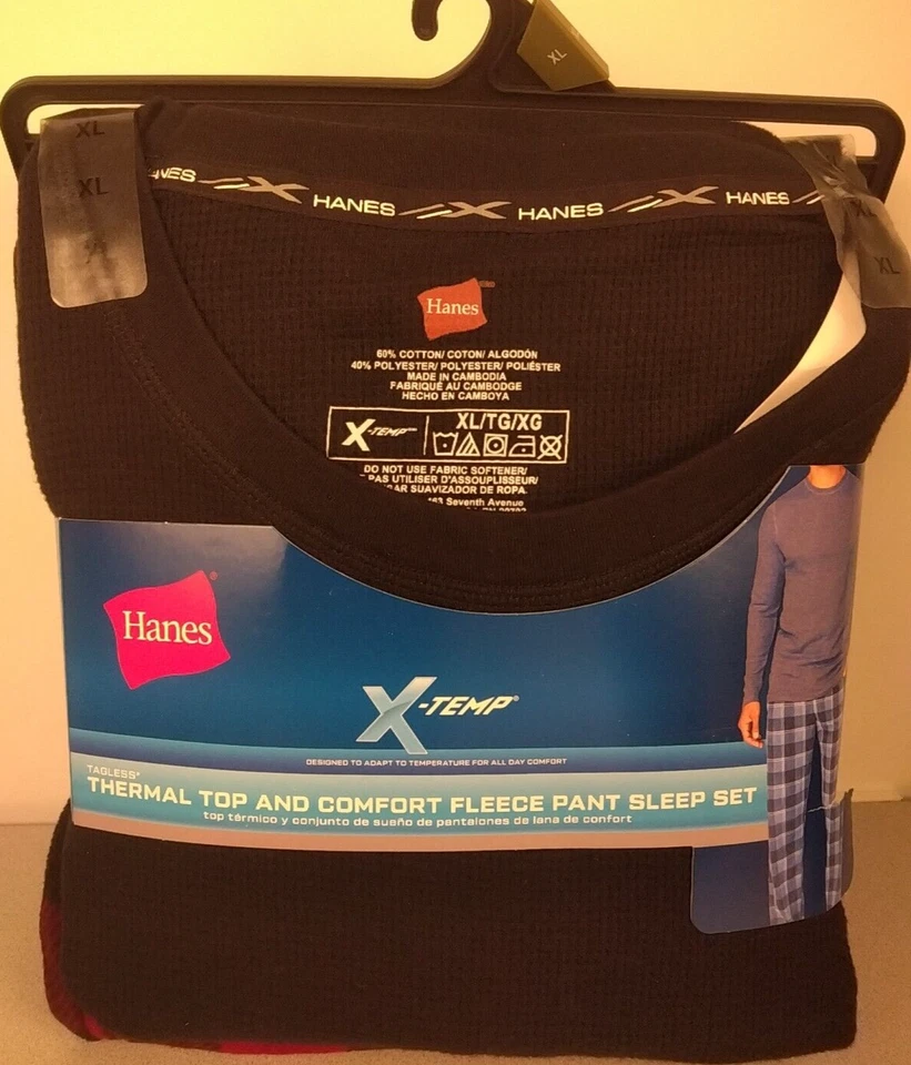 -Men's Hanes XTEMP Thermal Waffle Top & Knit Sleep Pant Set Size XL