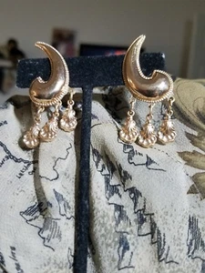 Pendientes traseros a tornillo vintage retro oro rosa borla con flecos lisner de 2"" de largo - Imagen 1 de 6