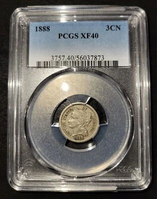 1888 Three Cent Nickel PCGS XF40 Mintage 18,125 - Image 1 of 4