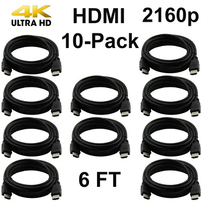 Lote 10 cabos HDMI 6 pés folheados a ouro HD 2160P 3D 1080P PS4 XBOX Blueray 4K UHDTV - Imagem 1 de 2