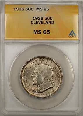 1936 Cleveland Commemorative Silver Half Dollar Coin 50C ANACS MS 65 Toned - Image 1 of 2