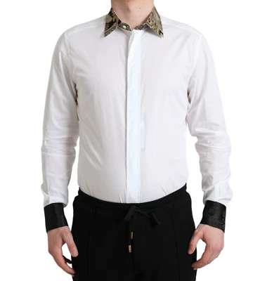 DOLCE & GABBANA Shirt Dress GOLD White Cotton Jacquard Formal 38/ US15/XS 750usd - Image 1 of 4