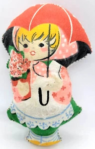 Schneiden und Nähen Puppe Filz Mädchen mit Regenschirm und Blumen - VINTAGE - Bild 1 von 12