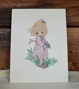 Cross Stitch Precious Moments Girl Holding Holy Bible Complete & Ready to Frame - Picture 1 of 8
