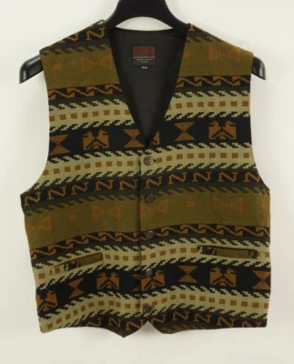 Vintage Zeidler & Zeidler Aztec Geometric Corduroy Vest Men's Medium Green Brown - Image 1 of 4