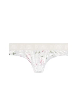 Victoria's Secret PINK Logo Velvet Thong Panty Floral - Picture 1 of 1