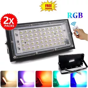 RGB LED Flood Light Spotlight Dimmable Waterproof Remote Control Lamps Garden - Picture 1 of 12