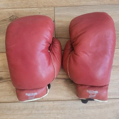 Guantes de Boxeo de Cuero Smith Dorado De Colección 12oz Rojo Nº 210 Hombre Decoración de Cueva Foto 1 de 4
