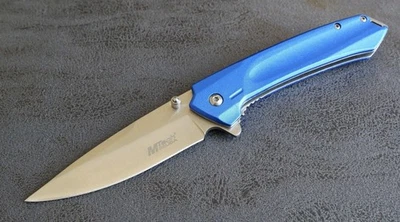 Blue Pocket Knife Medium Size Spring Assist Metal Handle Modern Design Clip - Image 1 of 4