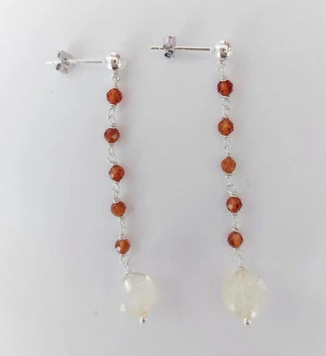 Orecchini in argento 925 con Zirconia cubica sfaccetta e quarzo citrino da 8 mm - Immagine 1 di 4