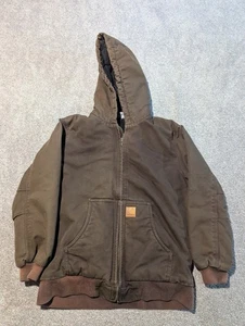 Carhartt Jacket Youth Large YYJ130 DKB Brown Duck Canvas Quilted Lined Bomber - Picture 1 of 15