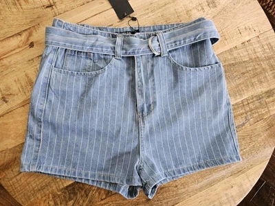 Pantalones cortos de mezclilla Nasty Gal bolsa de papel a rayas para mujer talla 4 nuevos con etiquetas Foto 1 de 4