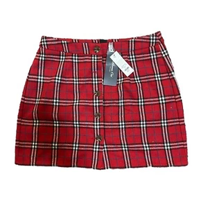 Anna Cai Rock neu mit Etikett Damen groß rot kariert Knopfleiste Mini Academia NEU - Bild 1 von 8