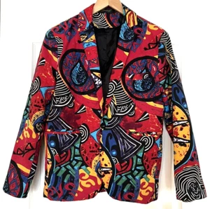 Abstract Print Red Colorfull Mens Or Womens Jacket S Multi color Blazer Party 55 - Picture 1 of 7